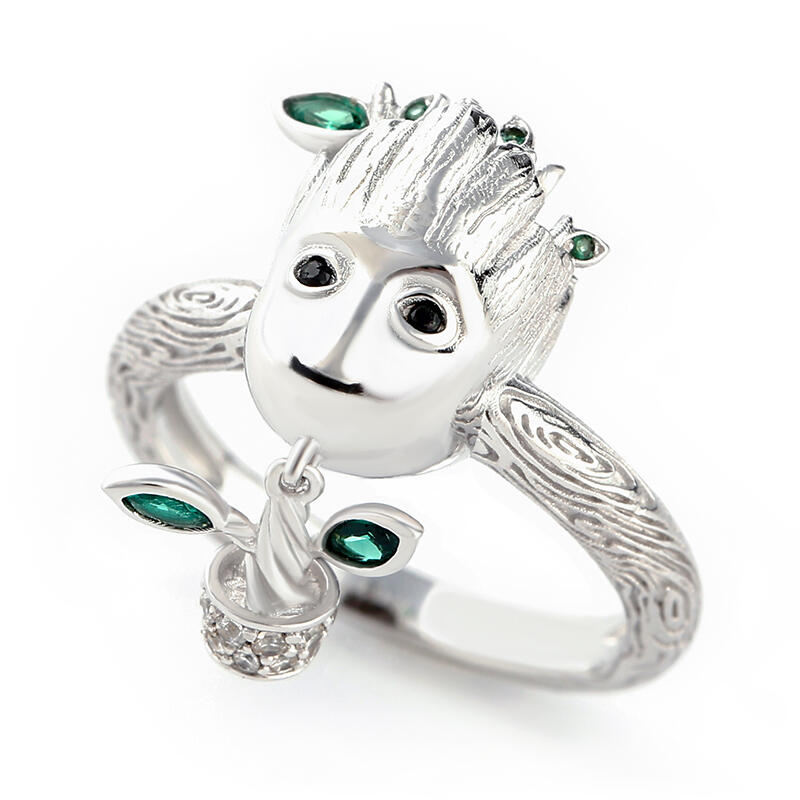 Jestem Groot. Drzewo Człowiek Srebrny Pierścionek z Zawieszką