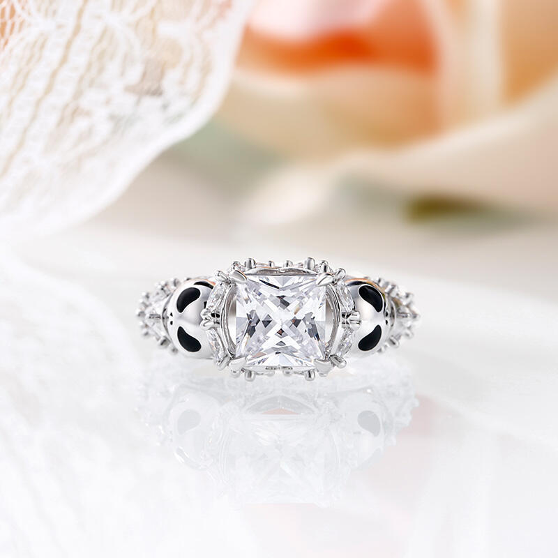 Jeulia "Romantic Soul" Skull Design Princess Cut Sterling Silver Ring