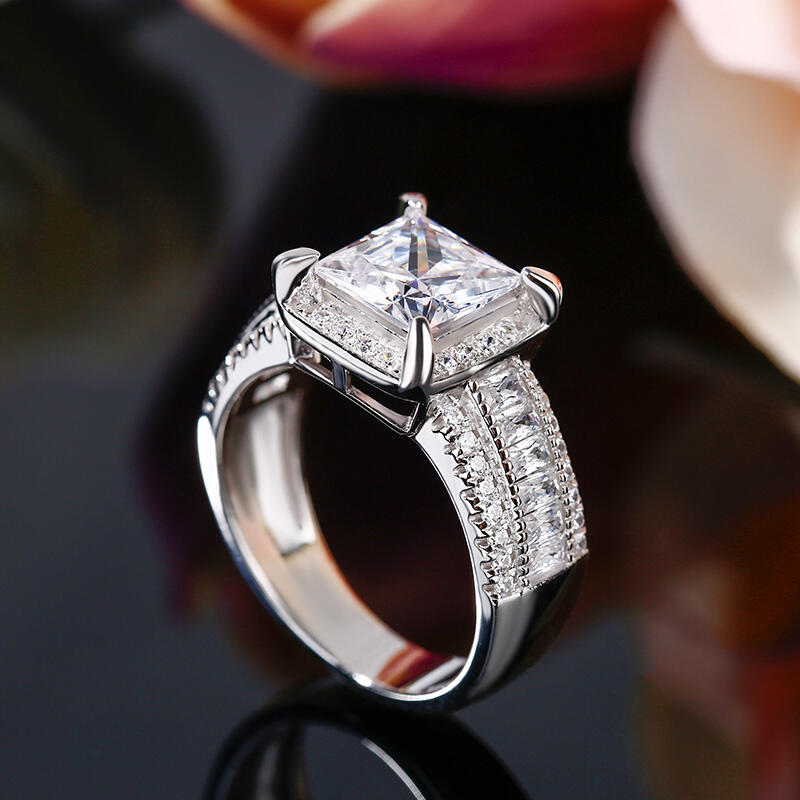 Jeulia Halo Princess Cut Sterling Silver Ring