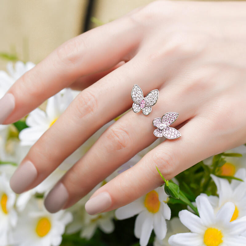 Jeulia Anillo de plata de ley con dos mariposas