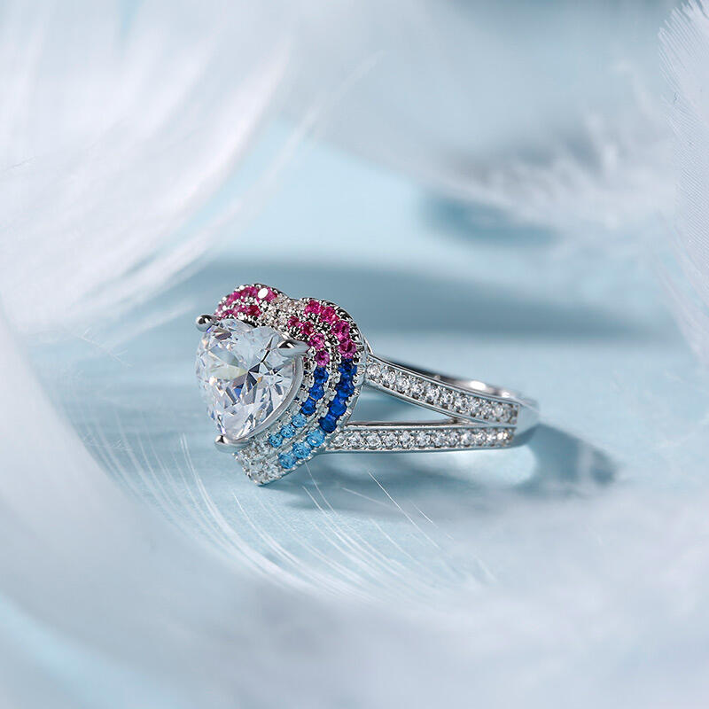 Jeulia Double Halo Heart Cut Sterling Silver Ring