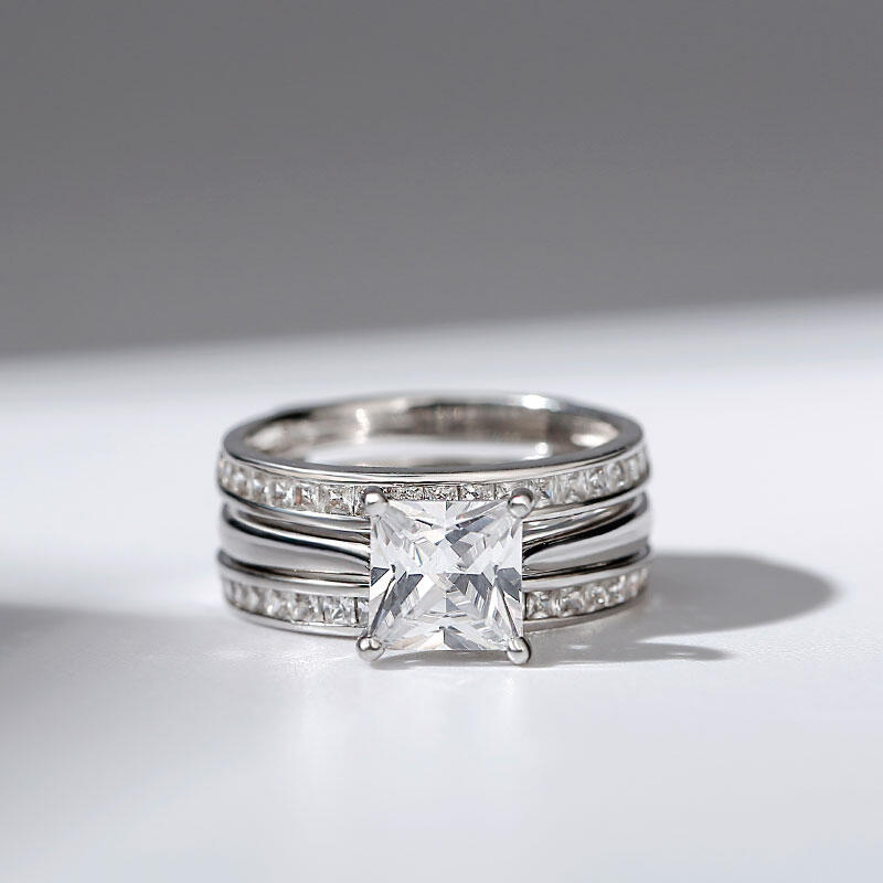 Jeulia Conjunto De Anillos De Talla Princesa En Plata De Ley