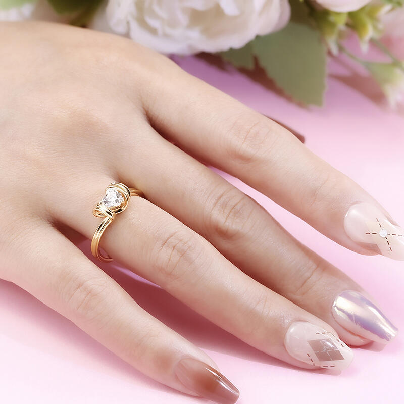 Jeulia リボン デザイン ハートカット シルバー リング