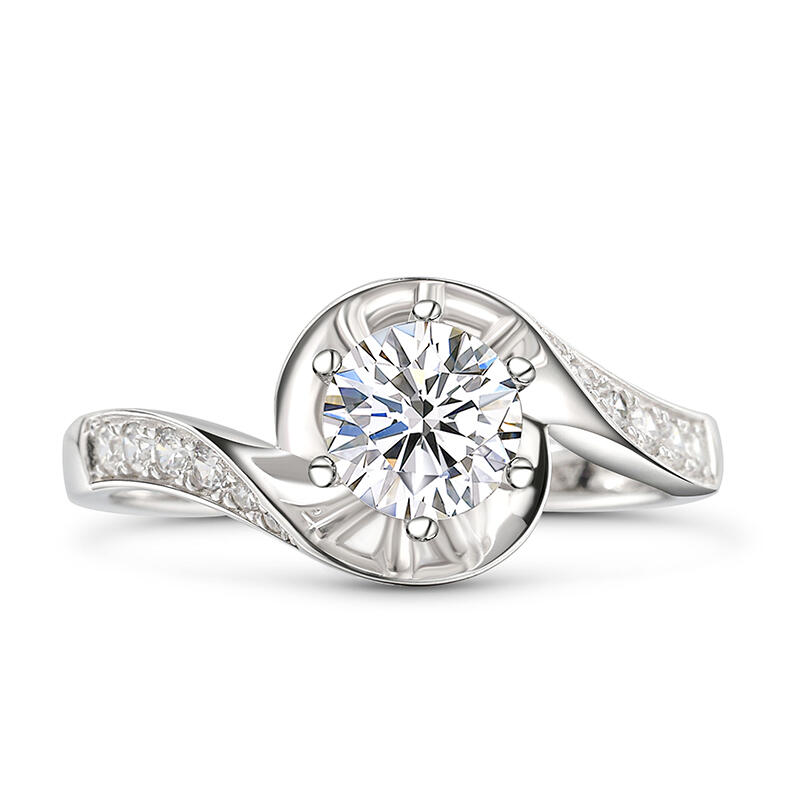 Jeulia Bypass Round Cut Sterling Silver Ring