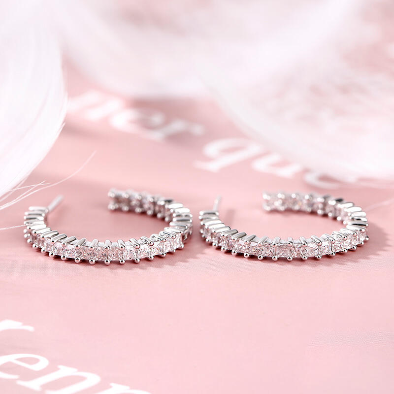 Jeulia Inside-Out Design Princess Cut Sterling Silver Hoop Earrings