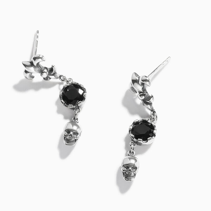 Jeulia "Iris & Skull" Round Cut Sterling Silver Earrings