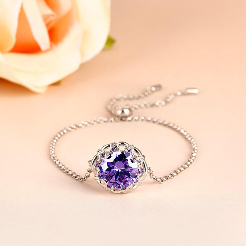 Jeulia Amethyst Flower Round Cut Sterling Silver Jewelry Set