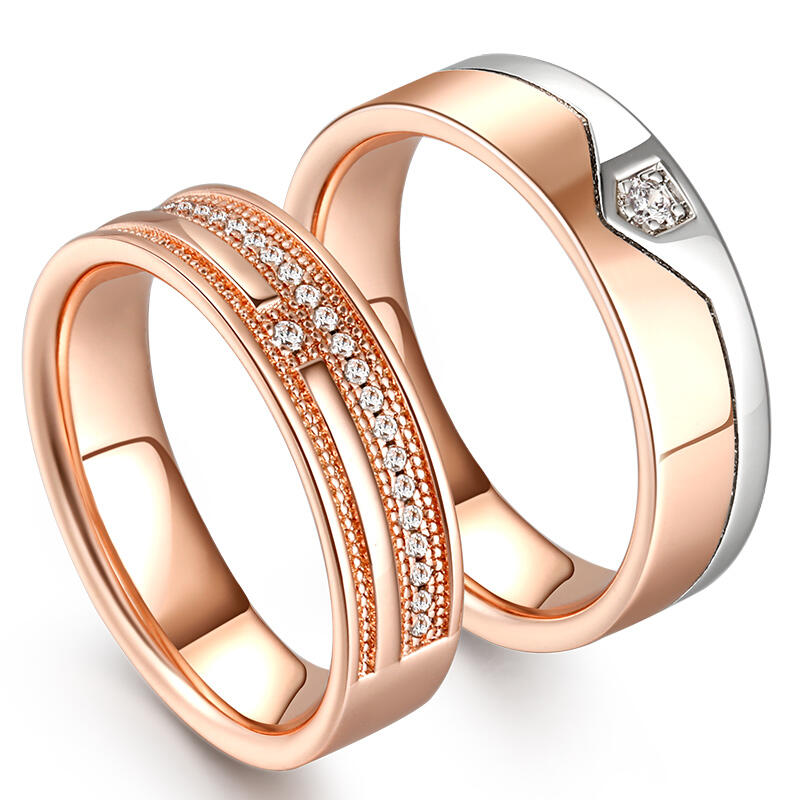 Jeulia Anel para casais em prata de lei pedra redonda cor ouro rosa