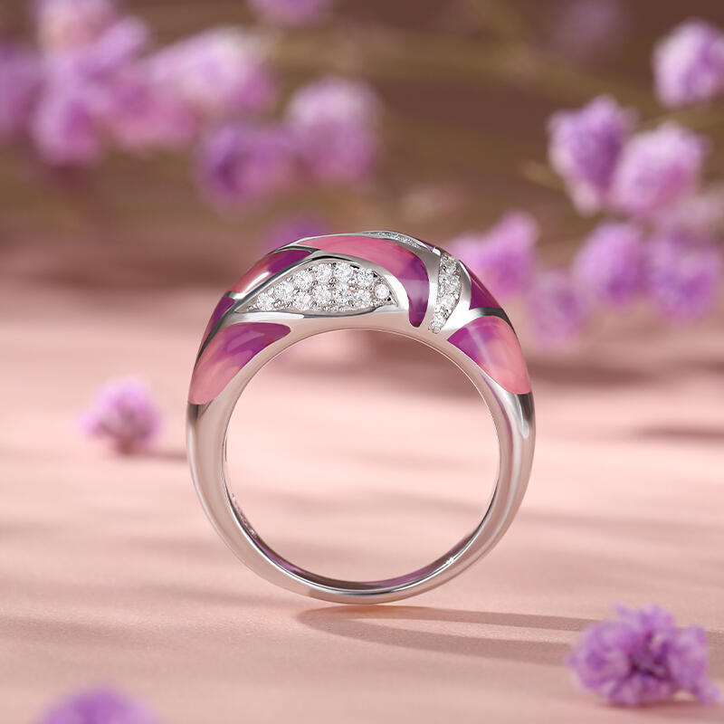 Jeulia Anillo Esmalte de La Hoja de Plata Esterlina de Las Mujeres