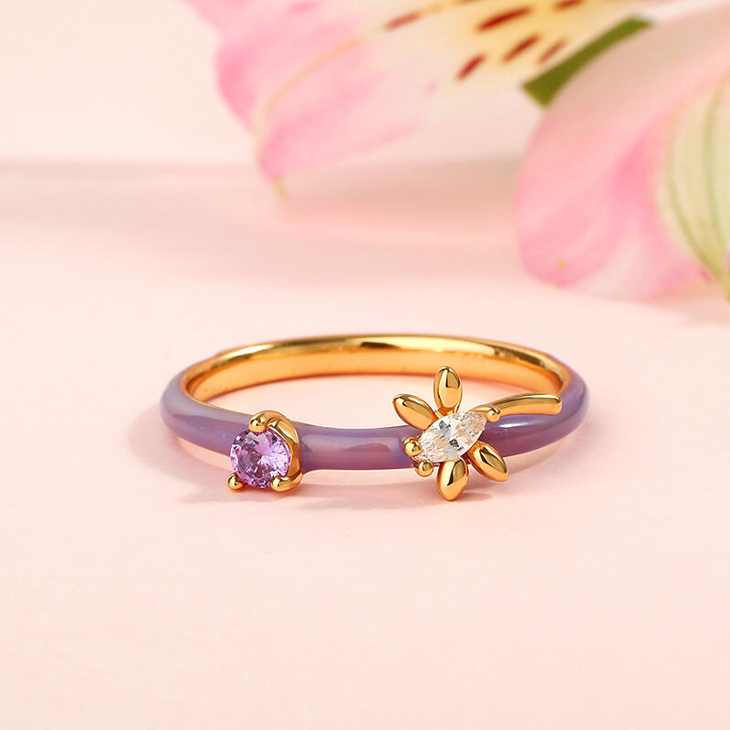 Jeulia Dragonfly Purple Enamel Sterling Silver Ring