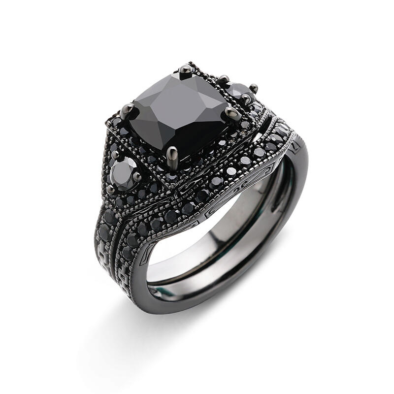 Jeulia Cushion Cut Sterling Silver Ring Set