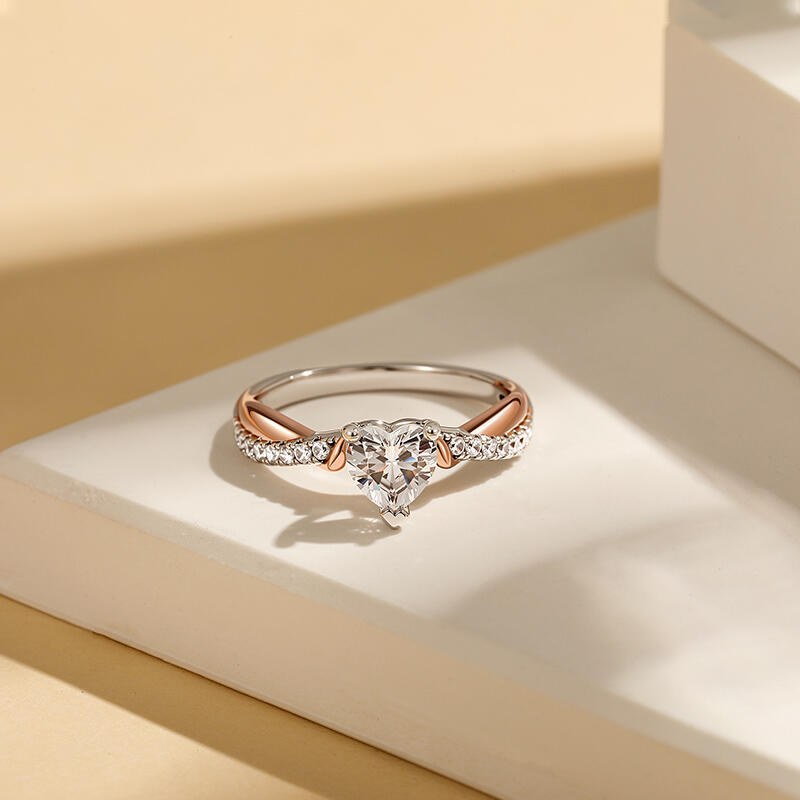 Jeulia Amore Anillo de Promesa con Corazón Bicolor