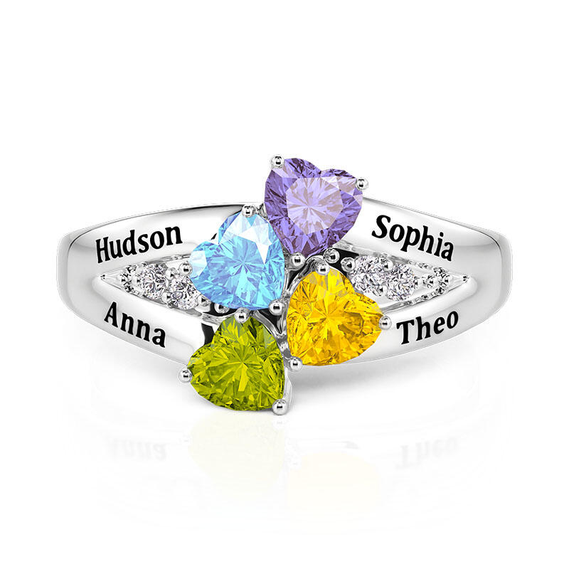 Jeulia Custom 4 Birthstone Heart Engagement Ring Name Engraved