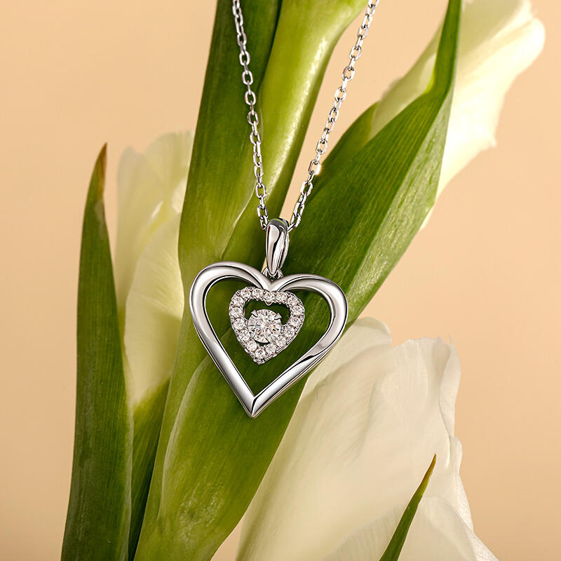 Jeulia Custom Double Heart Dancing Stone Necklace with Birthstone