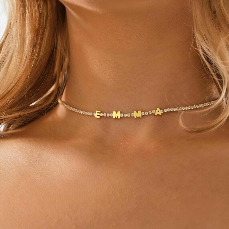 Personalized Letter Necklace with Diamonds Exquisite Gift for Wife