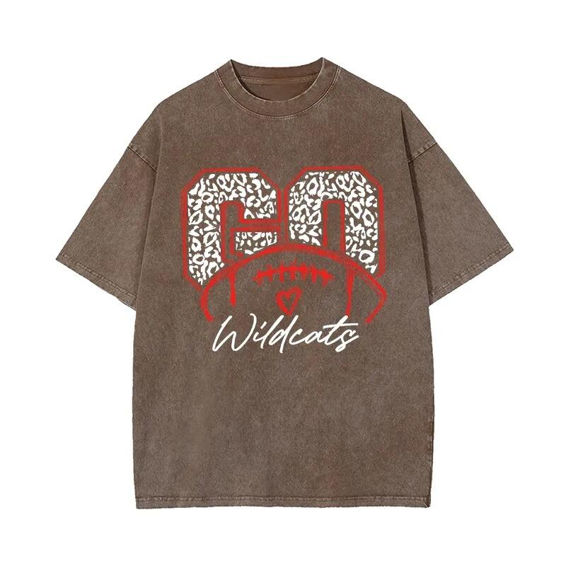 Personalized Washed T-shirt Go Football Leopard Print Custom Name Design Gift for Football Lovers