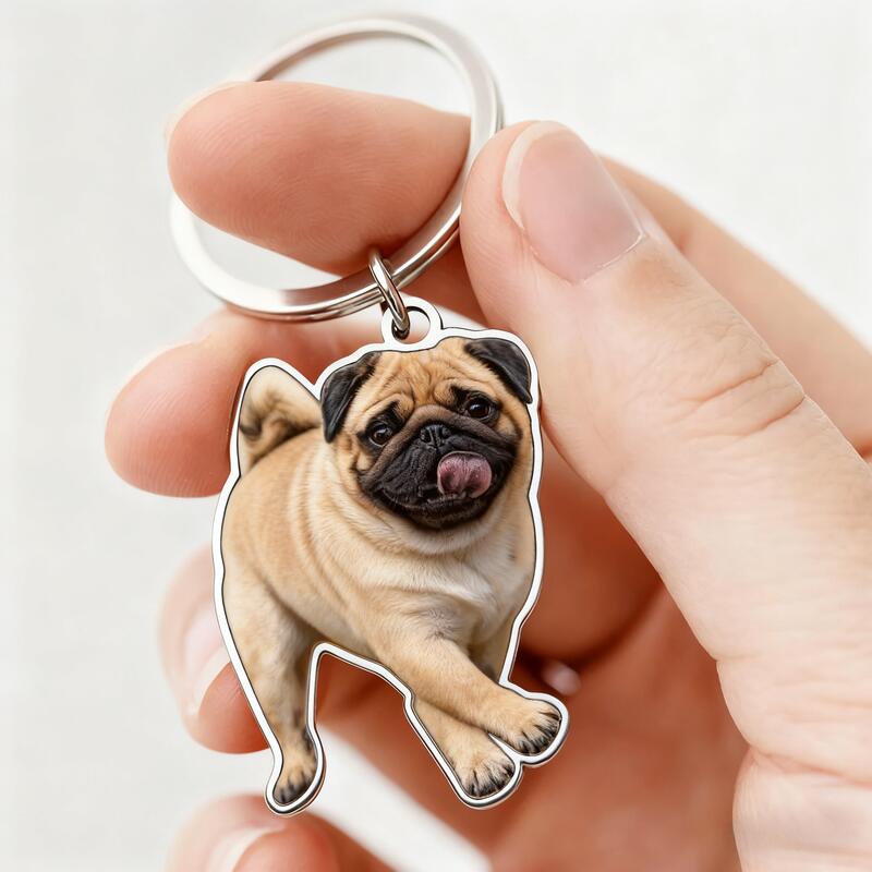 Personalized Metal Photo Keychain Cute Gift for Pet Owners