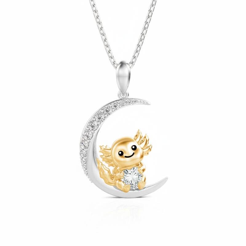Jeulia Luna Astra Custom Moonlit Axolotl Heart Birthstone Necklace