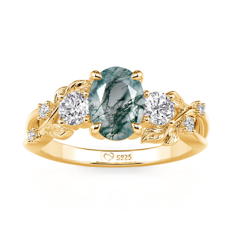 Jeulia Bypass Oval Moss Agate Engagement Ring