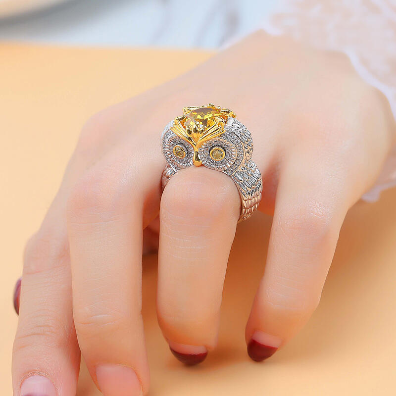 Jeulia Anillo De Búho Con Pluma De Talla De Redonda En Plata De Ley