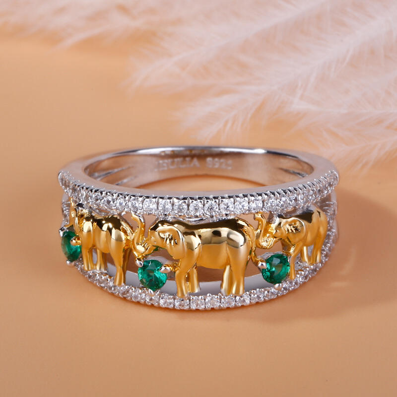 Jeulia Two Tone Round Cut Sterling Silver Elephant Ring