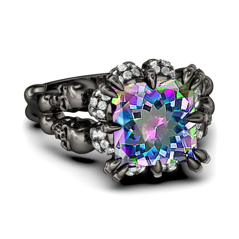 Jeulia Anillo Con Tono Negro De Caravera De Talla Princesa En Plata De Ley