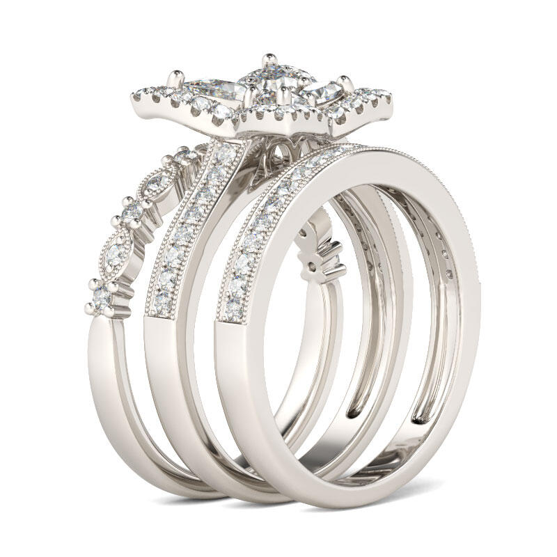 Jeulia Butterfly Pear Cut Sterling Silver 3PC Ring Set