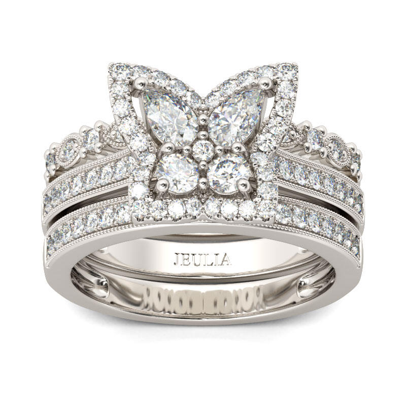 Jeulia Butterfly Pear Cut Sterling Silver 3PC Ring Set