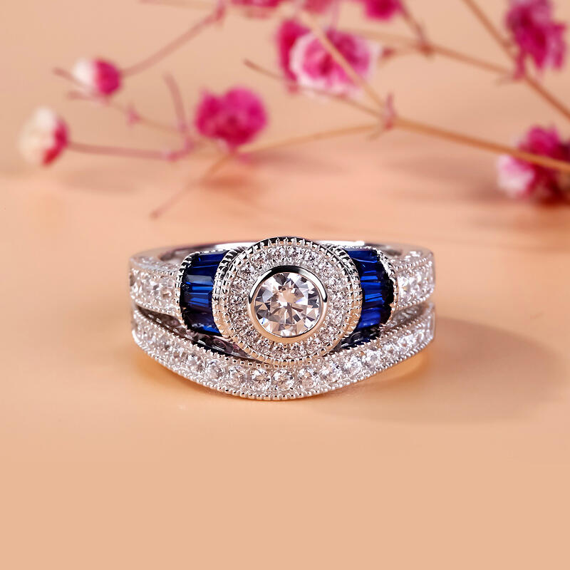 Jeulia Vintage Round Cut Sterling Silver Ring Set