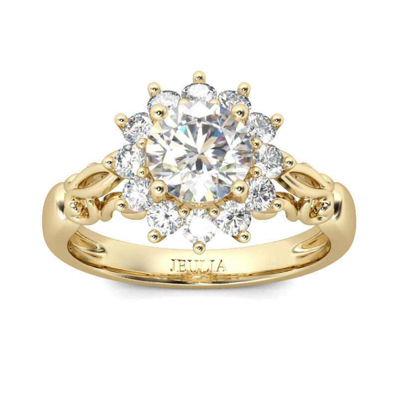 Jeulia Gold Tone Halo Round Cut Sterling Silver Ring