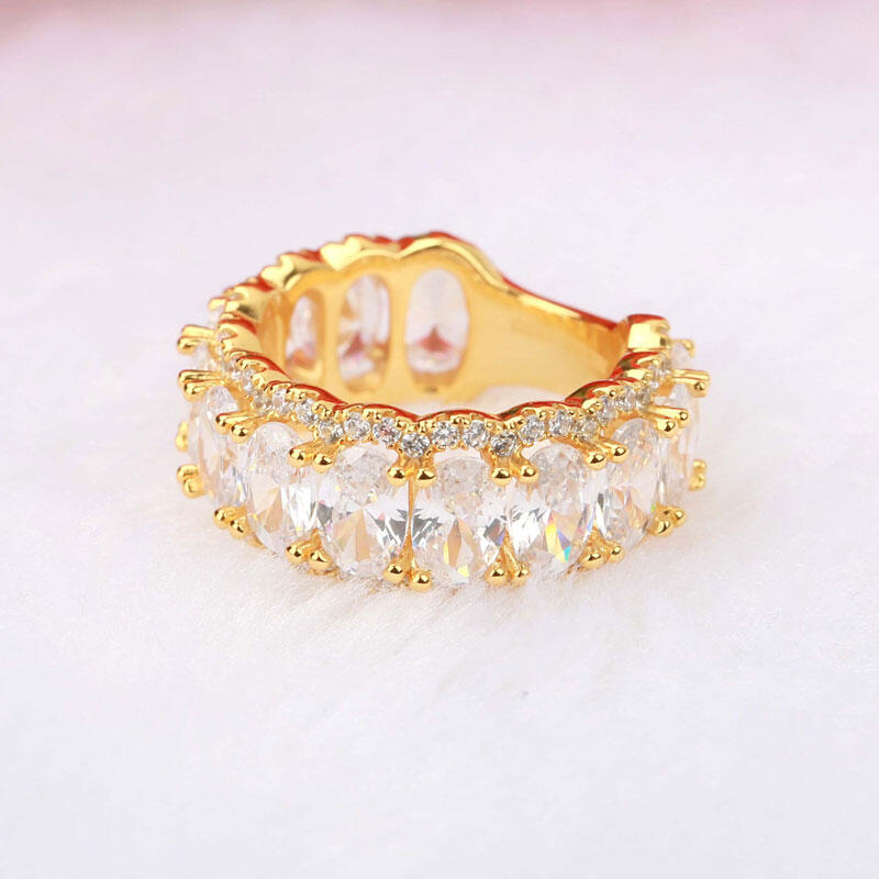 Jeulia Gold Tone Oval Cut Sterling Silver Women's Band