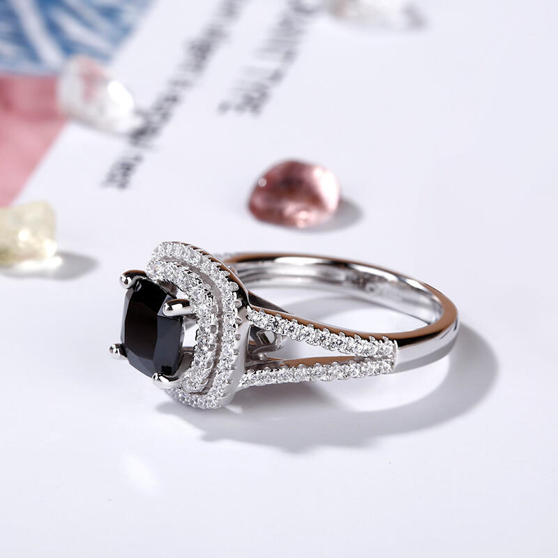 Jeulia Halo Split Shank Cushion Cut Sterling Silver Engagement Ring