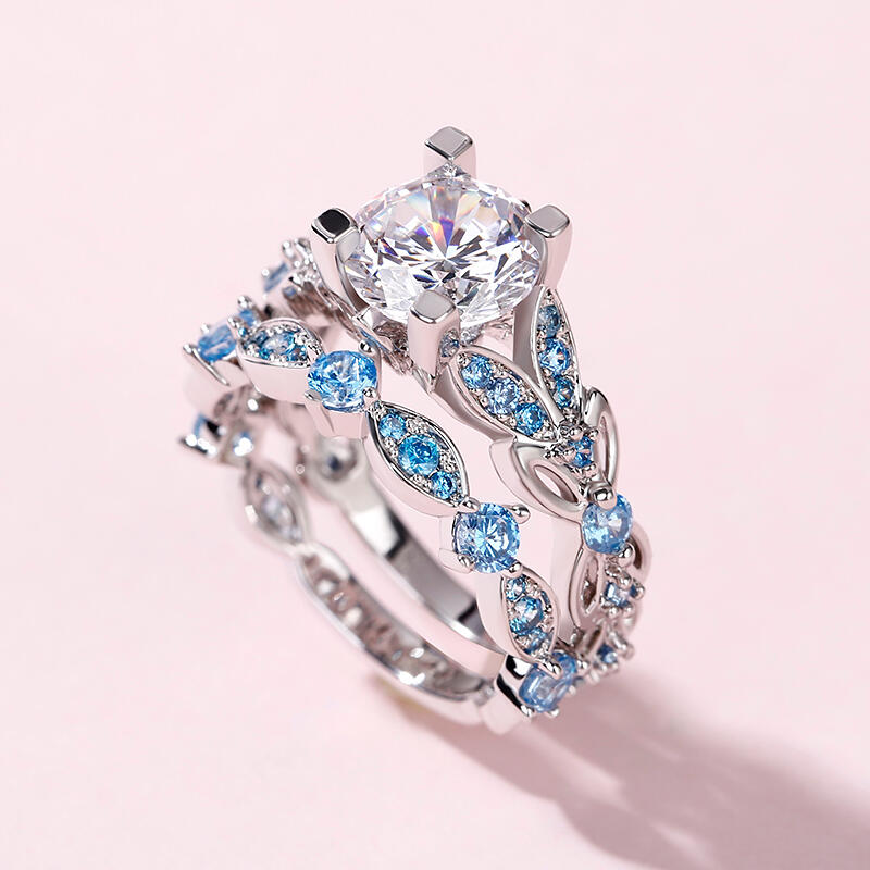 Jeulia Butterfly Round Cut Sterling Silver Ring Set