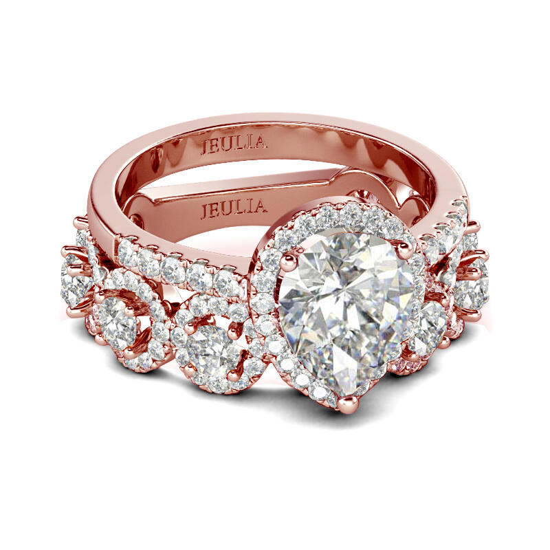 Jeulia Halo Pear Cut Sterling Silver Ring Set