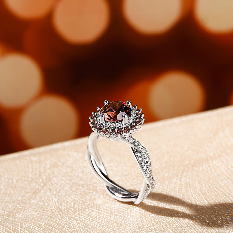 Jeulia "Delicious Coffee" Round Cut Sterling Silver Rotating Soothe Ring