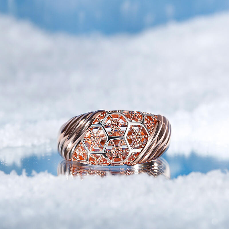 Jeulia Anillo de promesa con dos tonos con copo de nieve de plata de ley