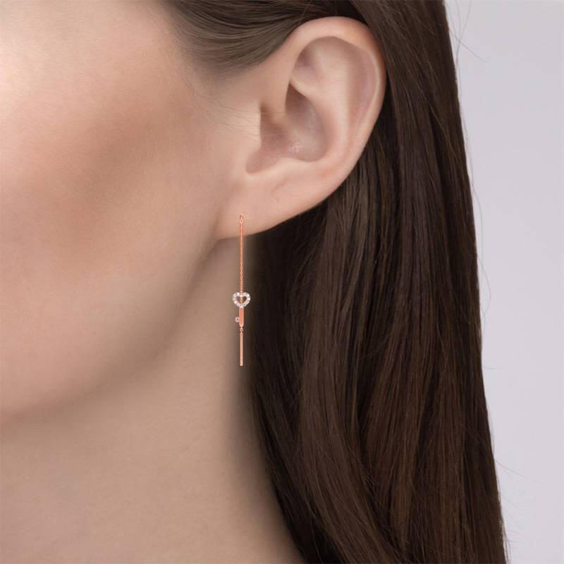 Jeulia "Key & Lock" Sterling Silver Threader Earrings