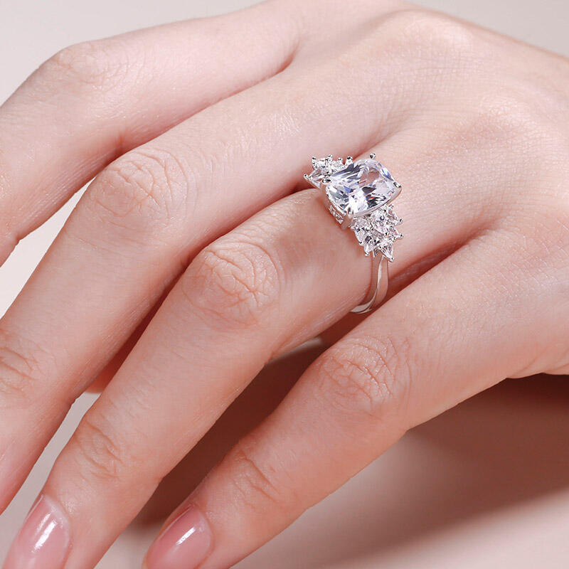 Jeulia Leaf Design Cushion Cut Sterling Silver Ring