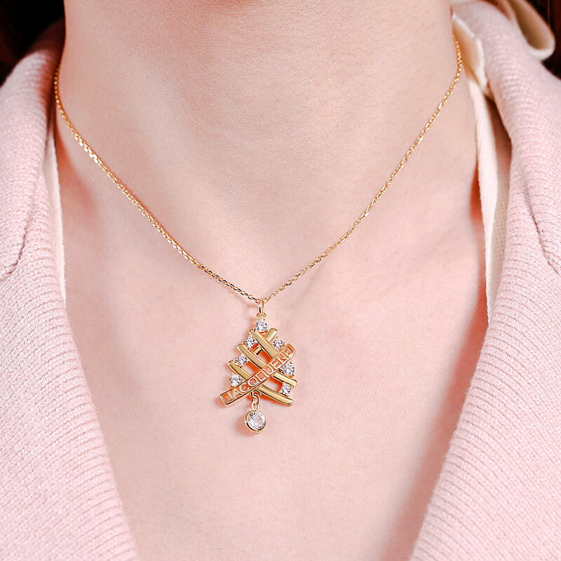 Jeulia Personalized Christmas Tree Sterling Silver Necklace