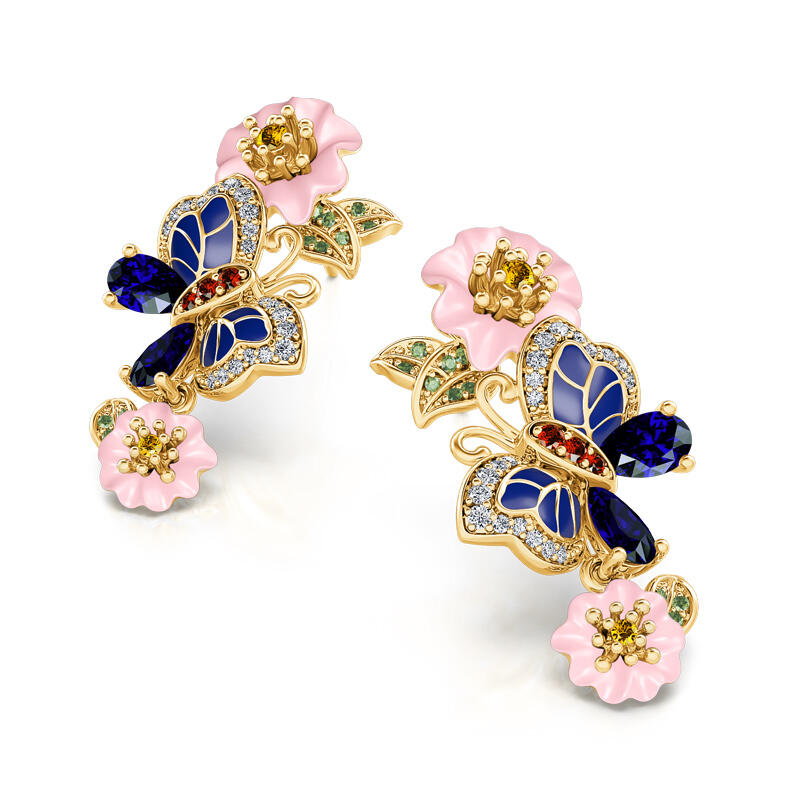 Jeulia "Rhythm of Life" Butterfly&Flower Enamel Sterling Silver Earrings