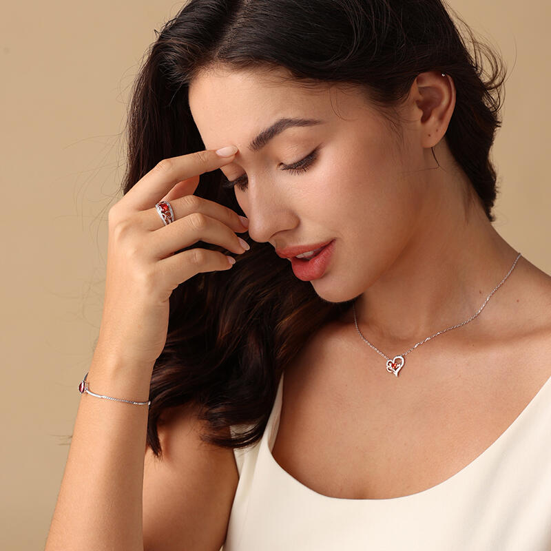 Jeulia "I Love You with All My Heart" Mom Heart Sterling Silver Necklace