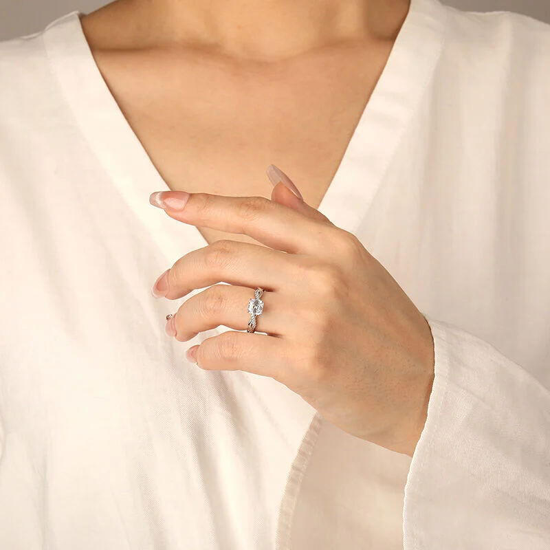 Jeulia Twist Asscher Cut Sterling Silver Engagement Ring