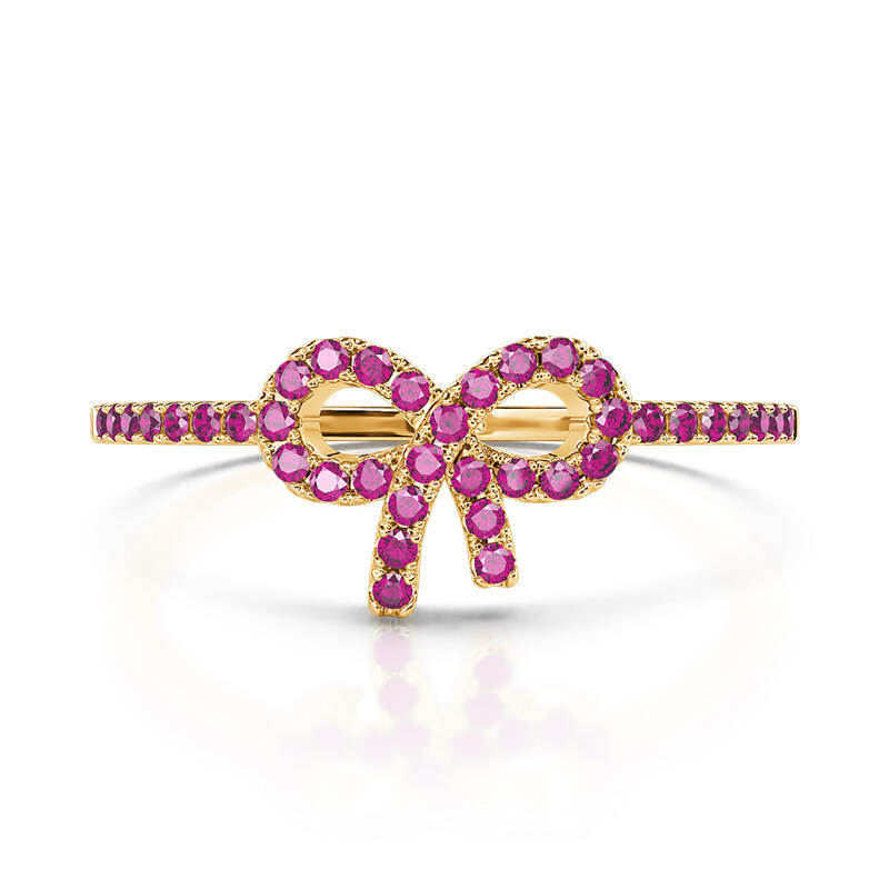 Jeulia Pink Pavé Bow Ring Gold Tone