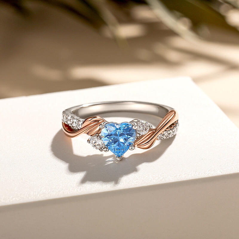 Jeulia Amore Bague Cœur Feuille Deux Tons Personnalisée avec Pierre de Naissance