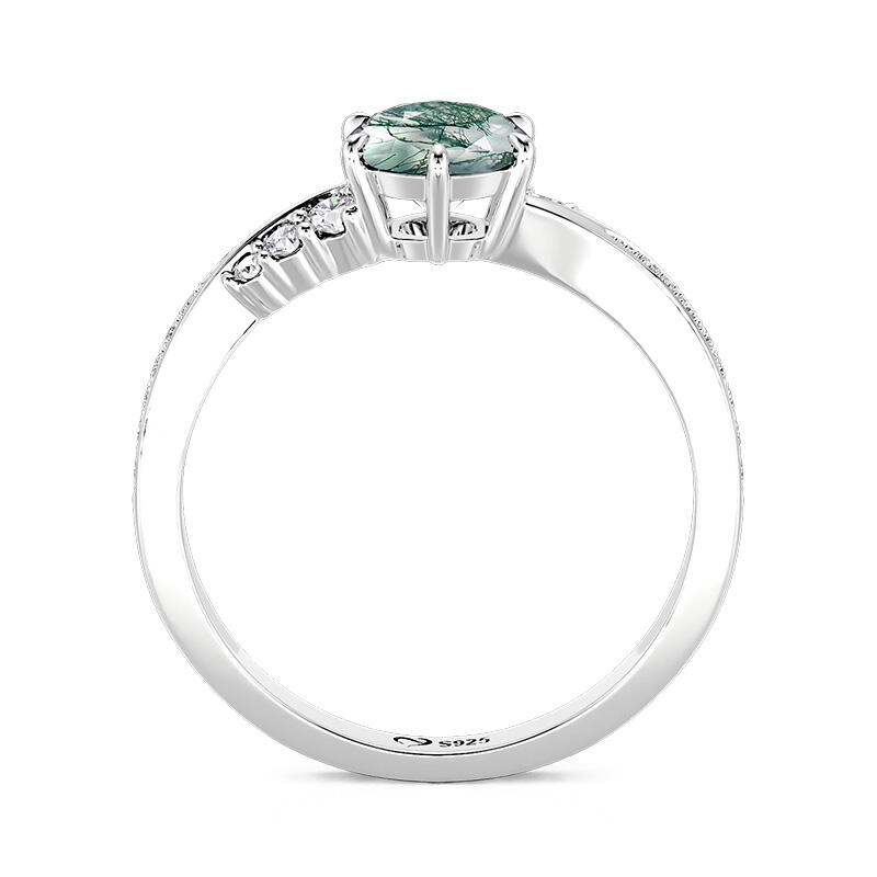 Jeulia Simple Twisted Round Cut Moss Agate Promise Ring