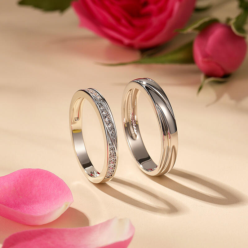 Jeulia Juego de Anillos de Pareja con Diseño de Onda Trenzada Clásico