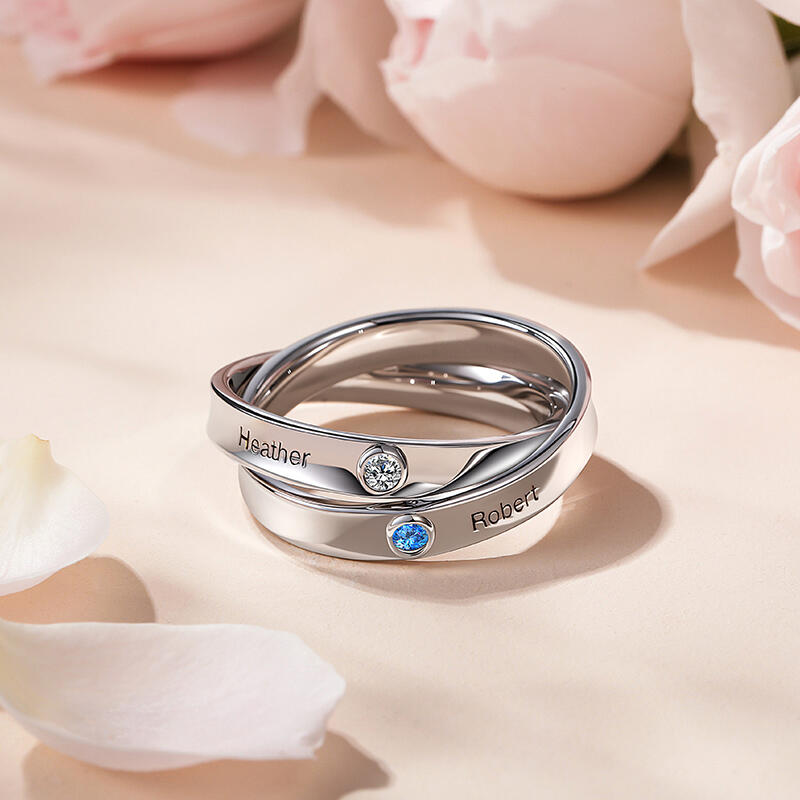 Jeulia Custom Birthstone Name Double-Circle Trinity Ring