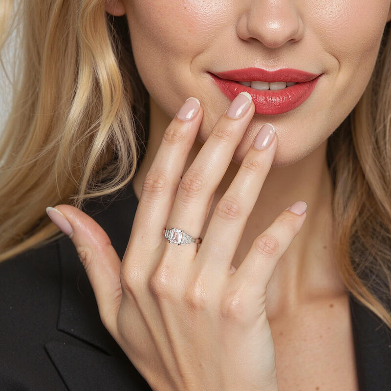 "Love Protector" Radiant Cut Cluster Side Stone Engagement Ring