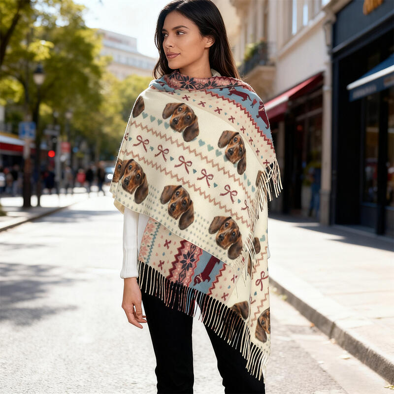 カスタマイズ 犬 猫 ペット 写真入れ 顔写真 スカーフ ストール 大判