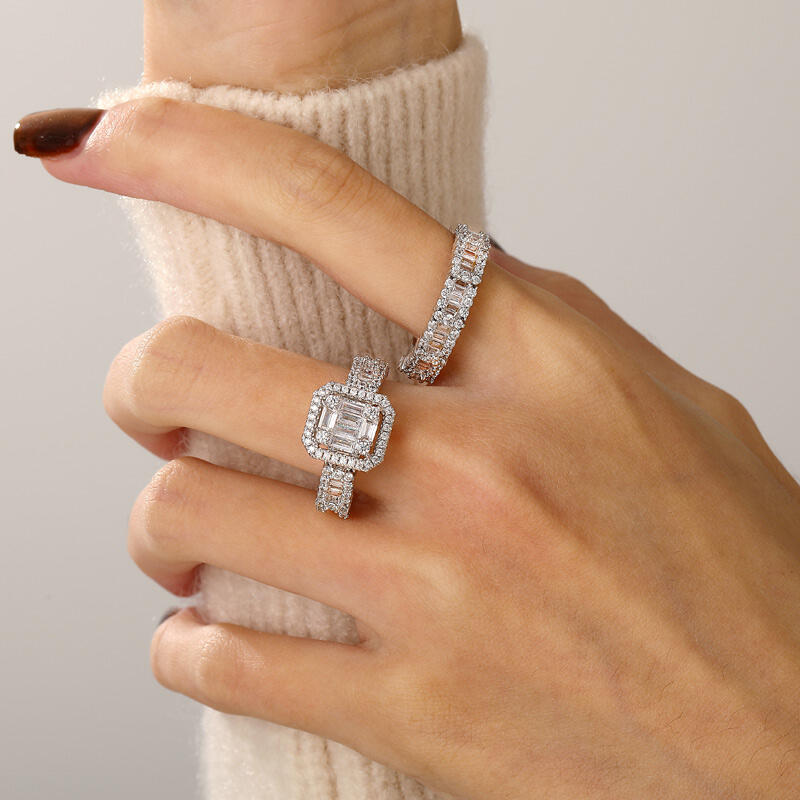 Jeulia Alianza Vintage Halo Multi-Piedras Corte Baguette 2 Piezas